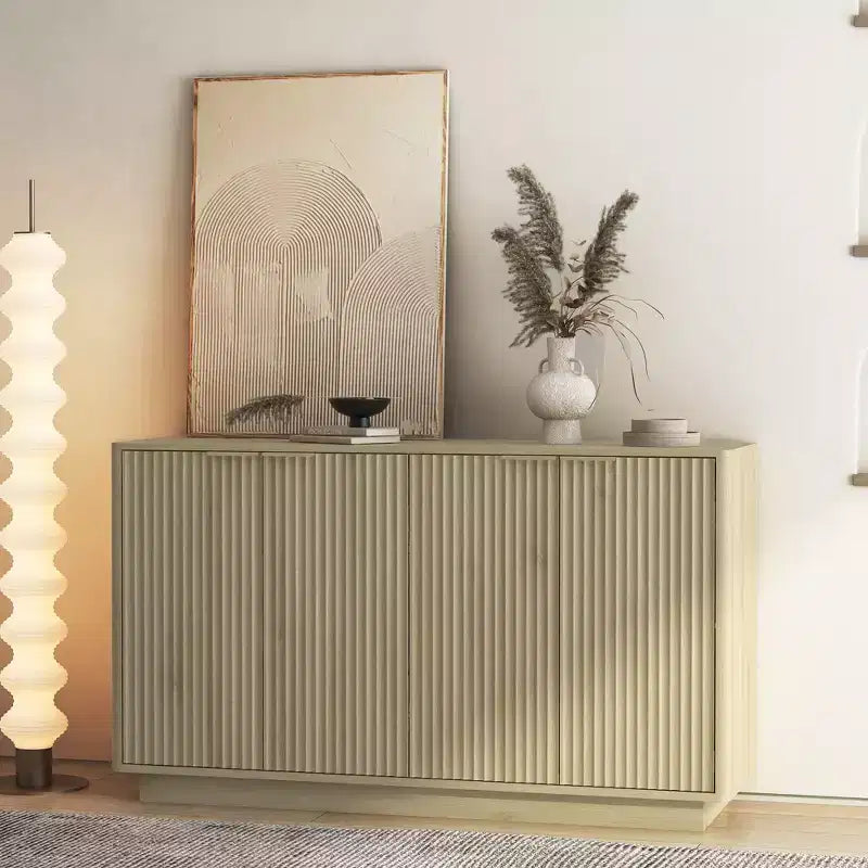 JVNOXK Modern wooden sideboard with storage space, recessed side cabinet, large sideboard with adjustable shelves, suitable for living room