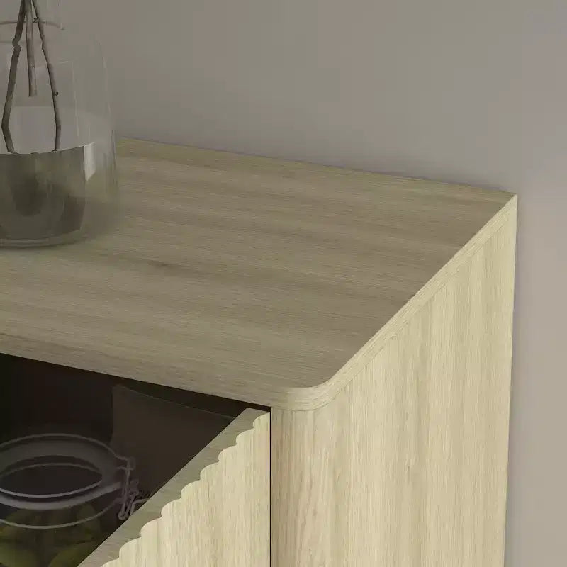 JVNOXK Modern wooden sideboard with storage space, recessed side cabinet, large sideboard with adjustable shelves, suitable for living room