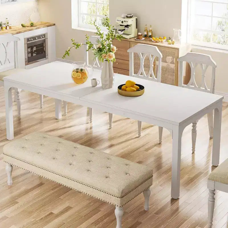 Lantine 78-Inch White Dining Table for 6-8 People, Large Long Rectangle Kitchen Dinner Table for Dining Room