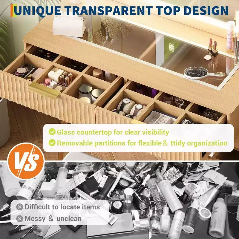 48 Makeup Vanity Desk for Bedroom,Makeup Vanity Table with Soft Stool,Makeup Desk with 4 Drawers & Shelves, Dressing Table Set for Bedroom