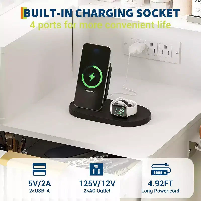 48 Makeup Vanity Desk for Bedroom,Makeup Vanity Table with Soft Stool,Makeup Desk with 4 Drawers & Shelves, Dressing Table Set for Bedroom