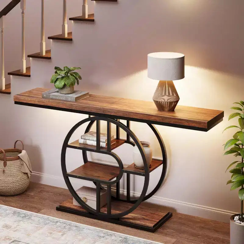 Entryway Table, 5-Tier Console Tables for Entryway, Industrial Narrow Sofa Tables with Storage for Living Room, Long Entry Hallway