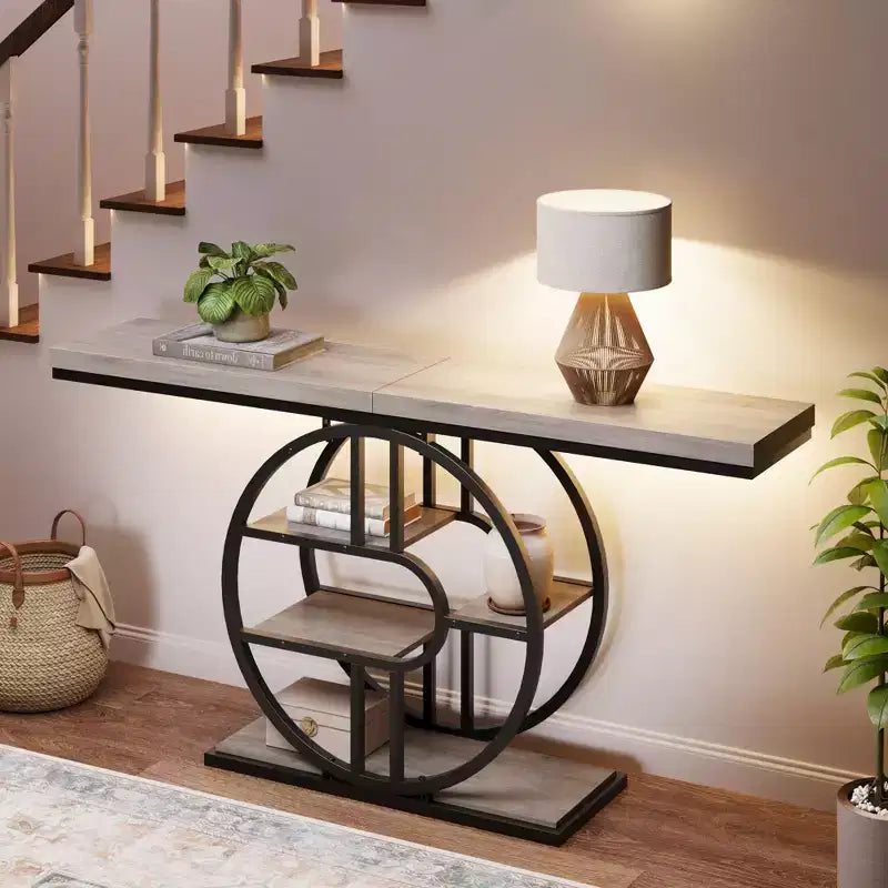 Entryway Table, 5-Tier Console Tables for Entryway, Industrial Narrow Sofa Tables with Storage for Living Room, Long Entry Hallway