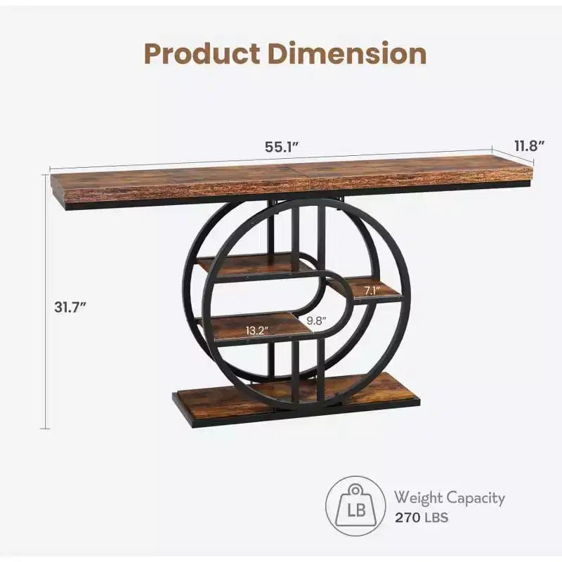 Entryway Table, 5-Tier Console Tables for Entryway, Industrial Narrow Sofa Tables with Storage for Living Room, Long Entry Hallway