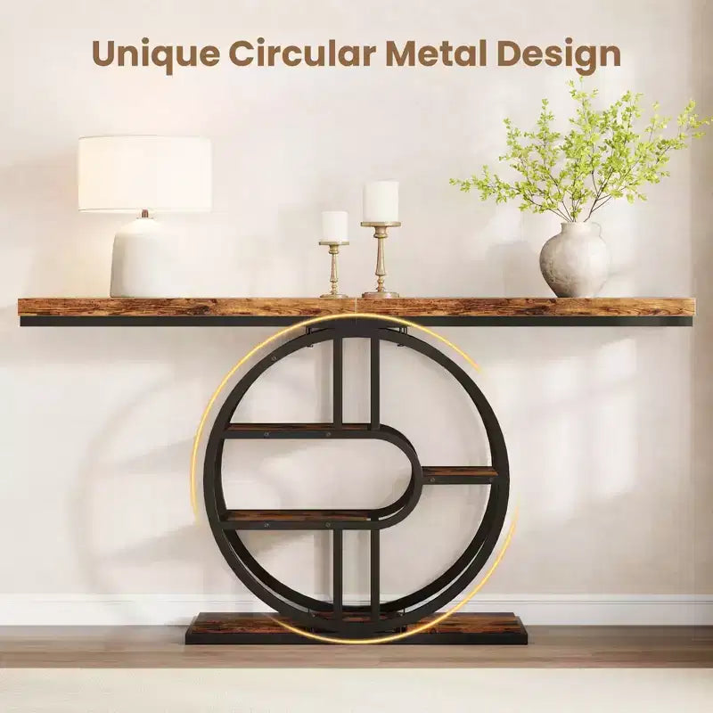 Entryway Table, 5-Tier Console Tables for Entryway, Industrial Narrow Sofa Tables with Storage for Living Room, Long Entry Hallway