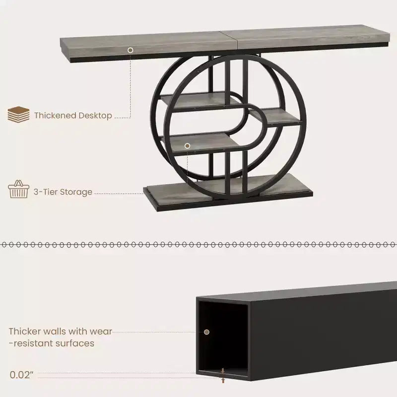 Entryway Table, 5-Tier Console Tables for Entryway, Industrial Narrow Sofa Tables with Storage for Living Room, Long Entry Hallway