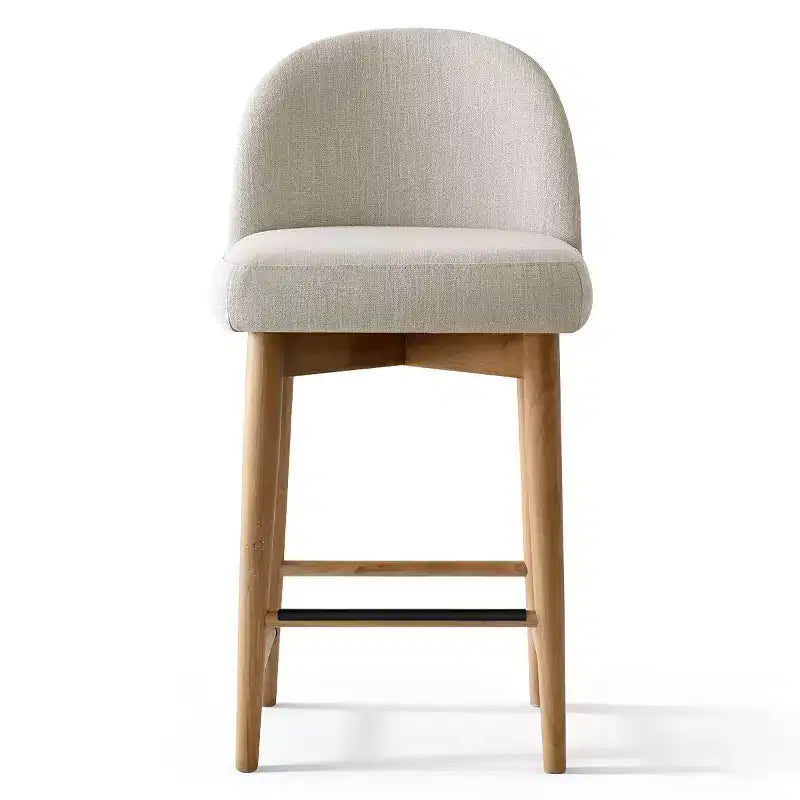 Set of 2 Modern Counter Height Bar Stools, 26 Upholstered Linen Kitchen Island Chairs with Solid Wood Legs & Curved Back - Panipeachy
