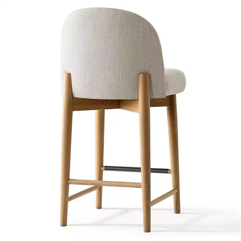 Set of 2 Modern Counter Height Bar Stools, 26 Upholstered Linen Kitchen Island Chairs with Solid Wood Legs & Curved Back - Panipeachy