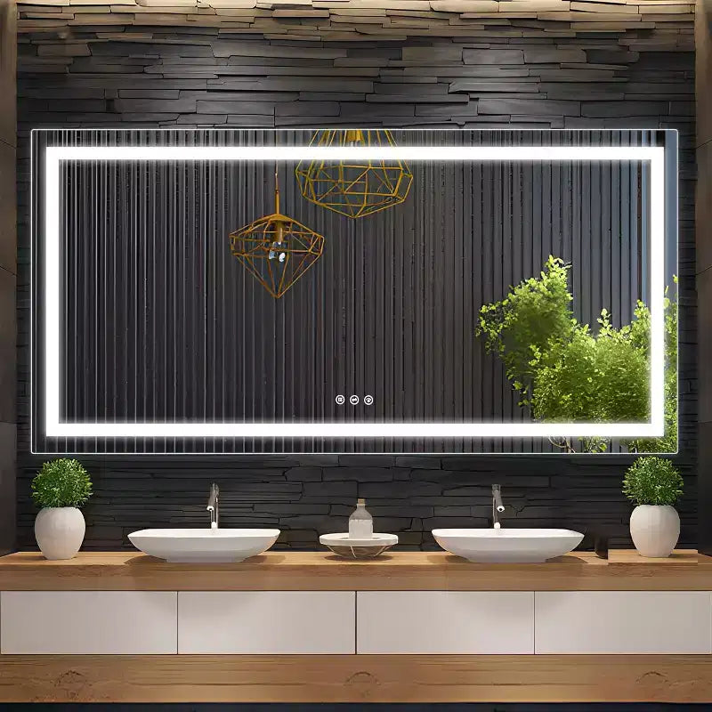 Bathroom Mirror,Tempered Glass Stepless Bathroom Dimmable Wall Mirrors with Anti-Fog, Shatter-Proof, Memory, 3 Colors