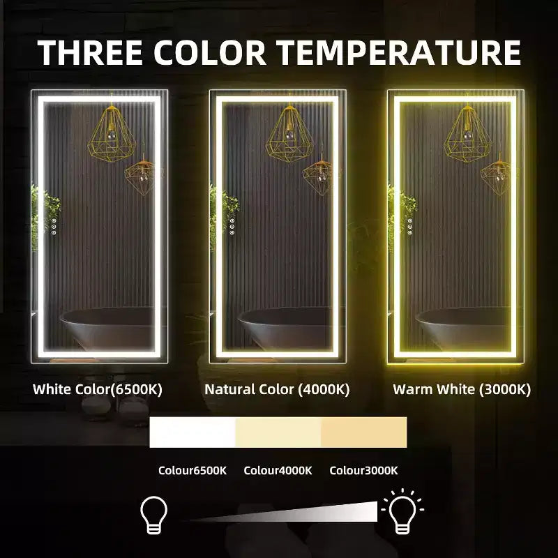 Bathroom Mirror,Tempered Glass Stepless Bathroom Dimmable Wall Mirrors with Anti-Fog, Shatter-Proof, Memory, 3 Colors