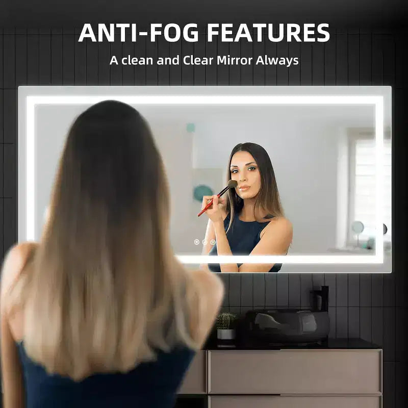 Bathroom Mirror,Tempered Glass Stepless Bathroom Dimmable Wall Mirrors with Anti-Fog, Shatter-Proof, Memory, 3 Colors