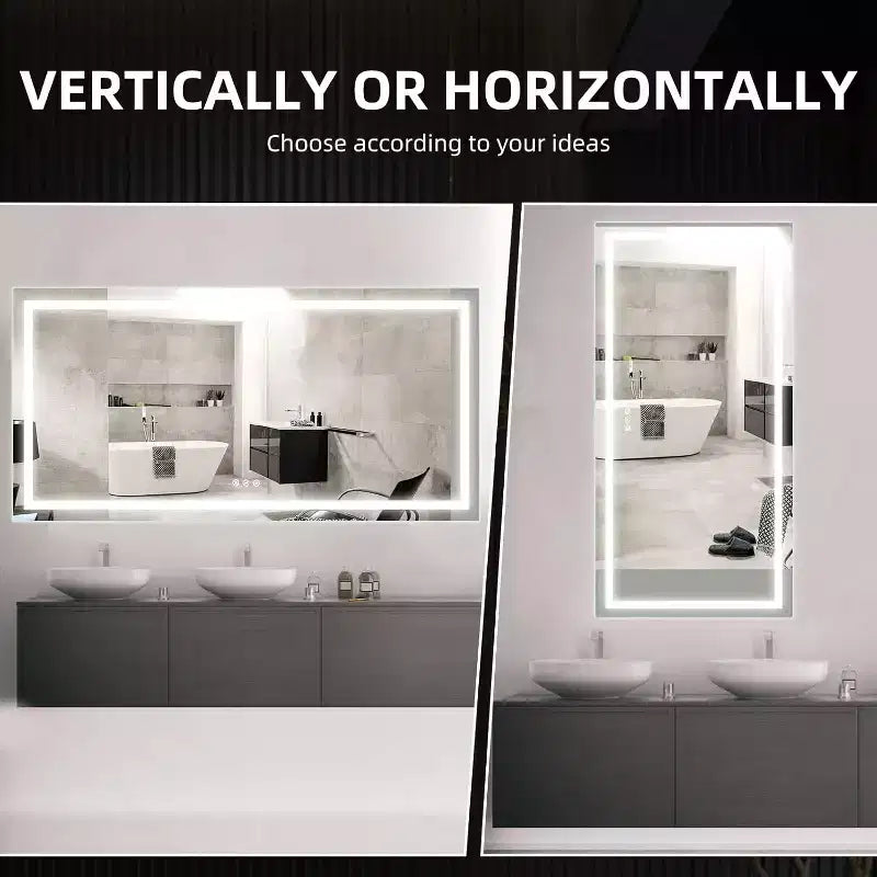 Bathroom Mirror,Tempered Glass Stepless Bathroom Dimmable Wall Mirrors with Anti-Fog, Shatter-Proof, Memory, 3 Colors