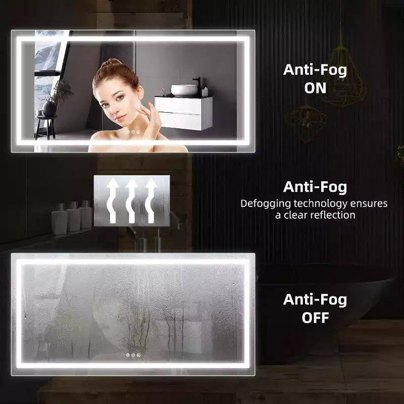 Bathroom Mirror,Tempered Glass Stepless Bathroom Dimmable Wall Mirrors with Anti-Fog, Shatter-Proof, Memory, 3 Colors