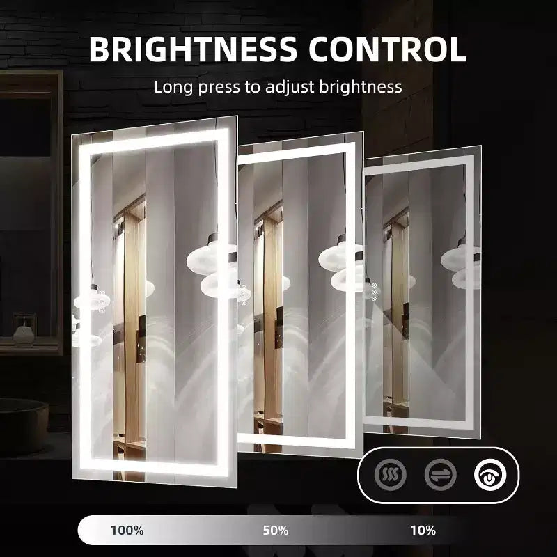 Bathroom Mirror,Tempered Glass Stepless Bathroom Dimmable Wall Mirrors with Anti-Fog, Shatter-Proof, Memory, 3 Colors