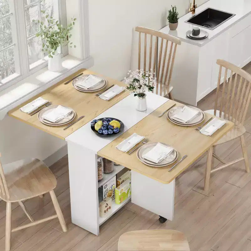 4-Person Flip-Top Folding Dining Table - 6 Wheels, Storage Rack & Drawer
