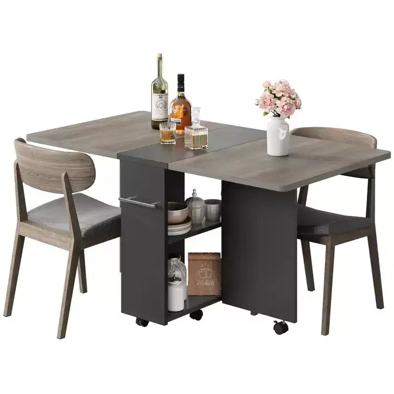 4-Person Flip-Top Folding Dining Table - 6 Wheels, Storage Rack & Drawer