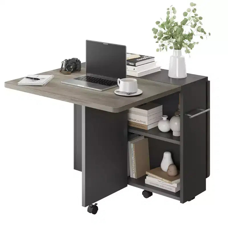 4-Person Flip-Top Folding Dining Table - 6 Wheels, Storage Rack & Drawer