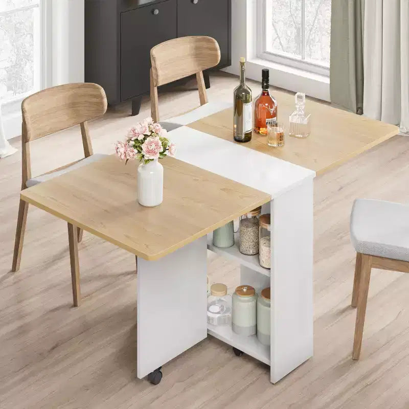 4-Person Flip-Top Folding Dining Table - 6 Wheels, Storage Rack & Drawer