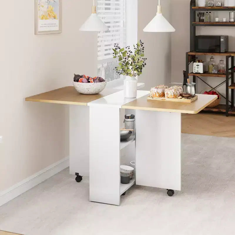 4-Person Flip-Top Folding Dining Table - 6 Wheels, Storage Rack & Drawer