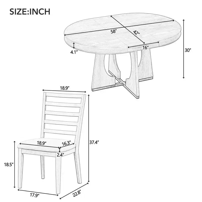 Farmhouse Extendable Round Dining Set for 4, Wood Round Kitchen Table with Leaf, 4 Upholstered Chairs for Dining Room
