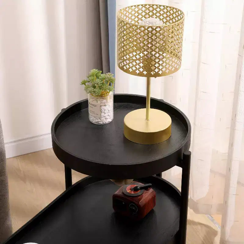 2 Tier Side Table with Storage Shelf, Sturdy Metal Frame Coffee Table for Small Spaces, Slim Nightstand for Couch, Living Room, Bedroom