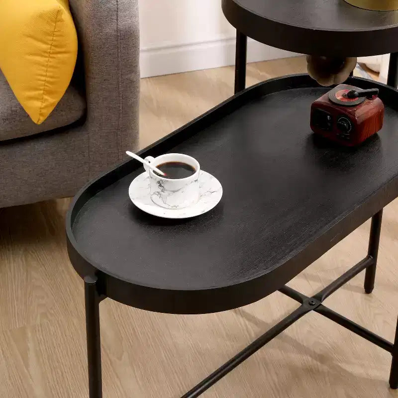 2 Tier Side Table with Storage Shelf, Sturdy Metal Frame Coffee Table for Small Spaces, Slim Nightstand for Couch, Living Room, Bedroom