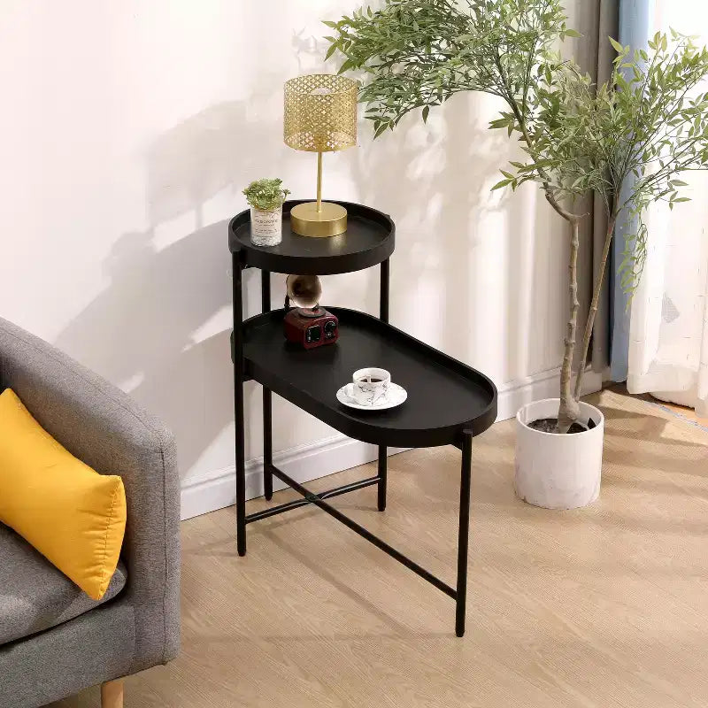 2 Tier Side Table with Storage Shelf, Sturdy Metal Frame Coffee Table for Small Spaces, Slim Nightstand for Couch, Living Room, Bedroom