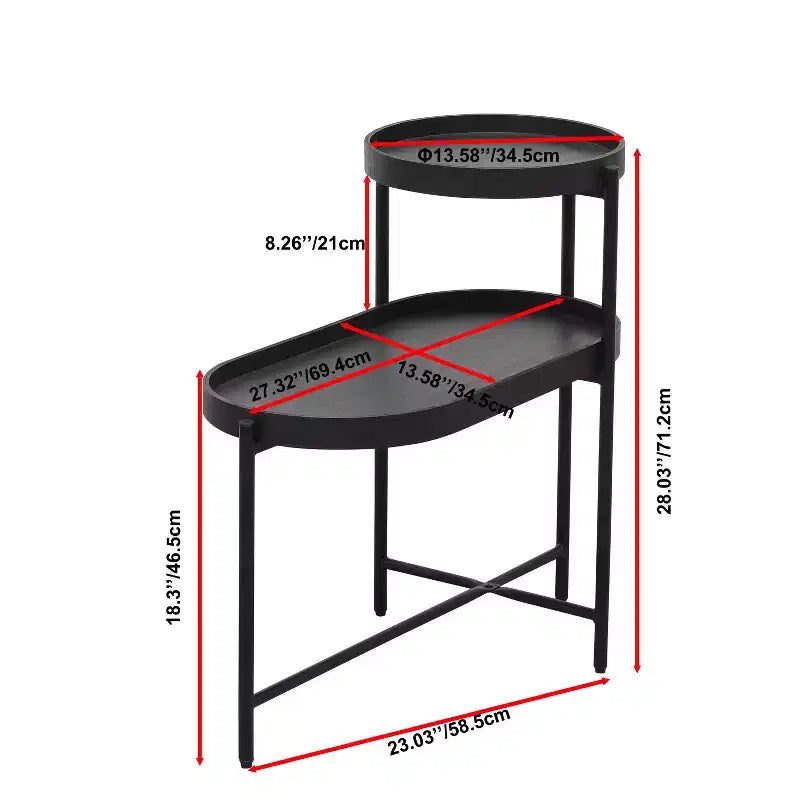 2 Tier Side Table with Storage Shelf, Sturdy Metal Frame Coffee Table for Small Spaces, Slim Nightstand for Couch, Living Room, Bedroom