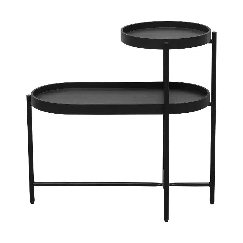 2 Tier Side Table with Storage Shelf, Sturdy Metal Frame Coffee Table for Small Spaces, Slim Nightstand for Couch, Living Room, Bedroom