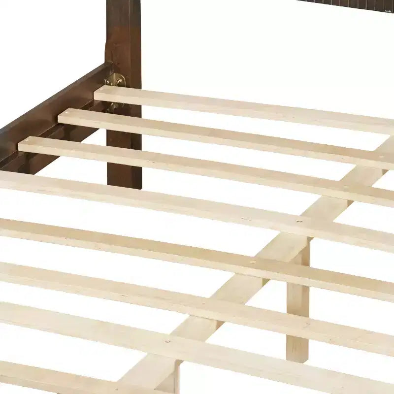 Queen/King Size Platform Bed Frame with Headboard & Footboard, Grooved Panels, Walnut/White - ModernLuxe