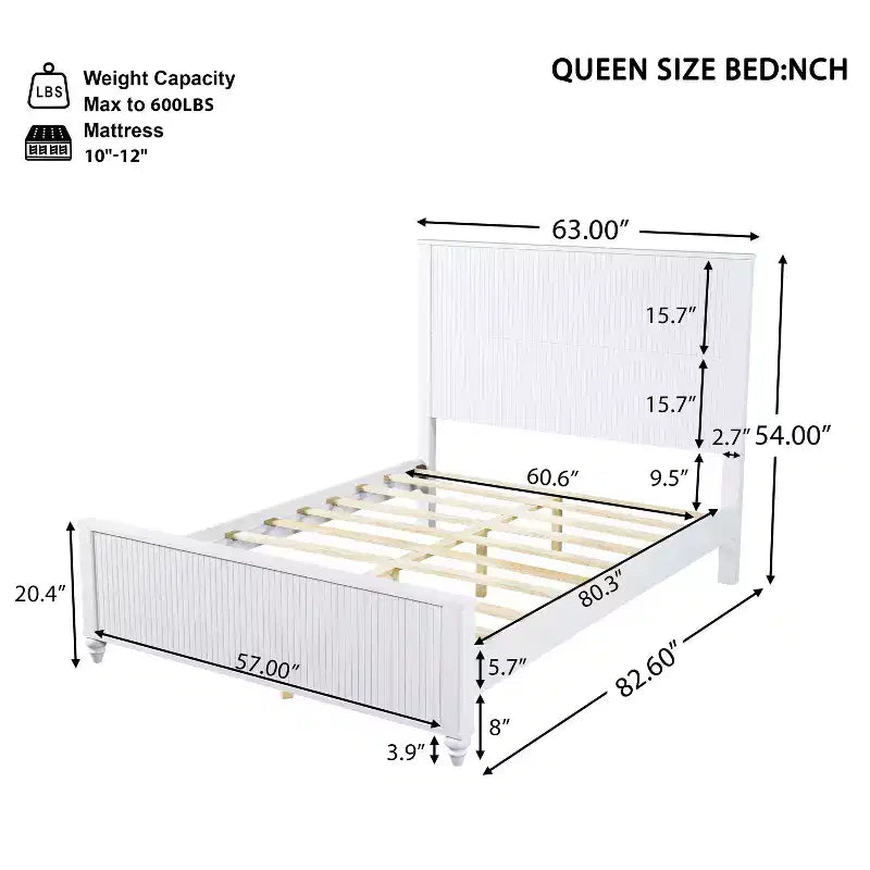 Queen/King Size Platform Bed Frame with Headboard & Footboard, Grooved Panels, Walnut/White - ModernLuxe
