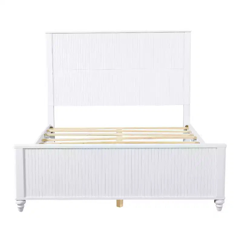 Queen/King Size Platform Bed Frame with Headboard & Footboard, Grooved Panels, Walnut/White - ModernLuxe