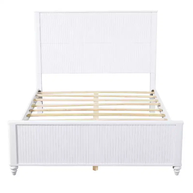Queen/King Size Platform Bed Frame with Headboard & Footboard, Grooved Panels, Walnut/White - ModernLuxe