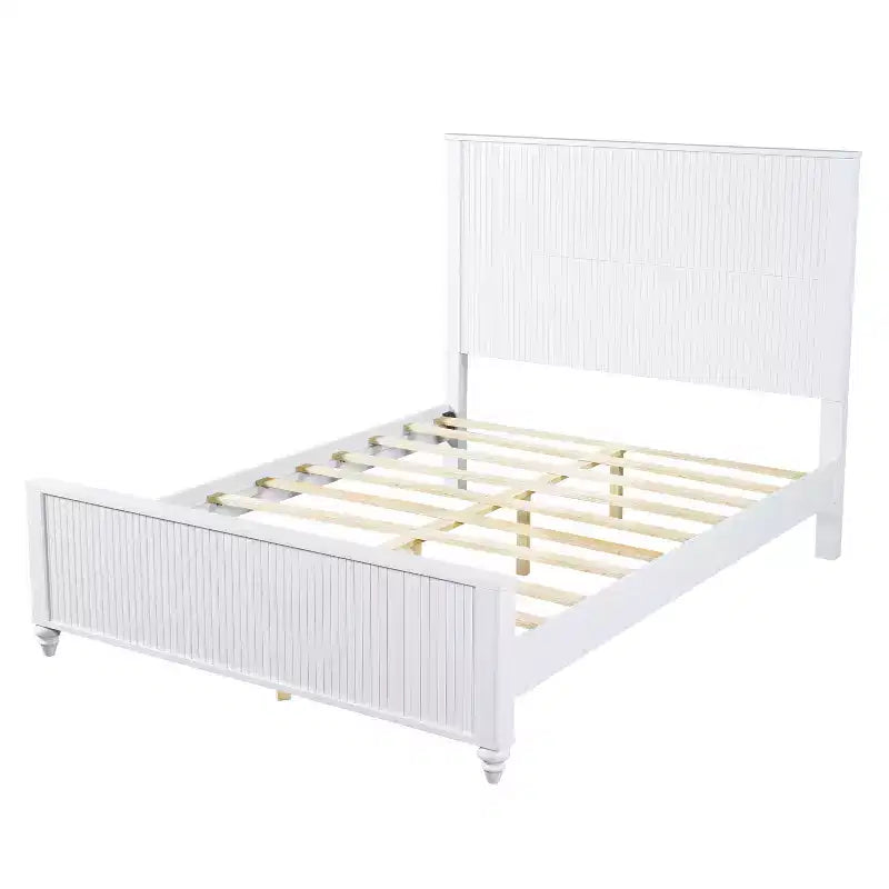 Queen/King Size Platform Bed Frame with Headboard & Footboard, Grooved Panels, Walnut/White - ModernLuxe
