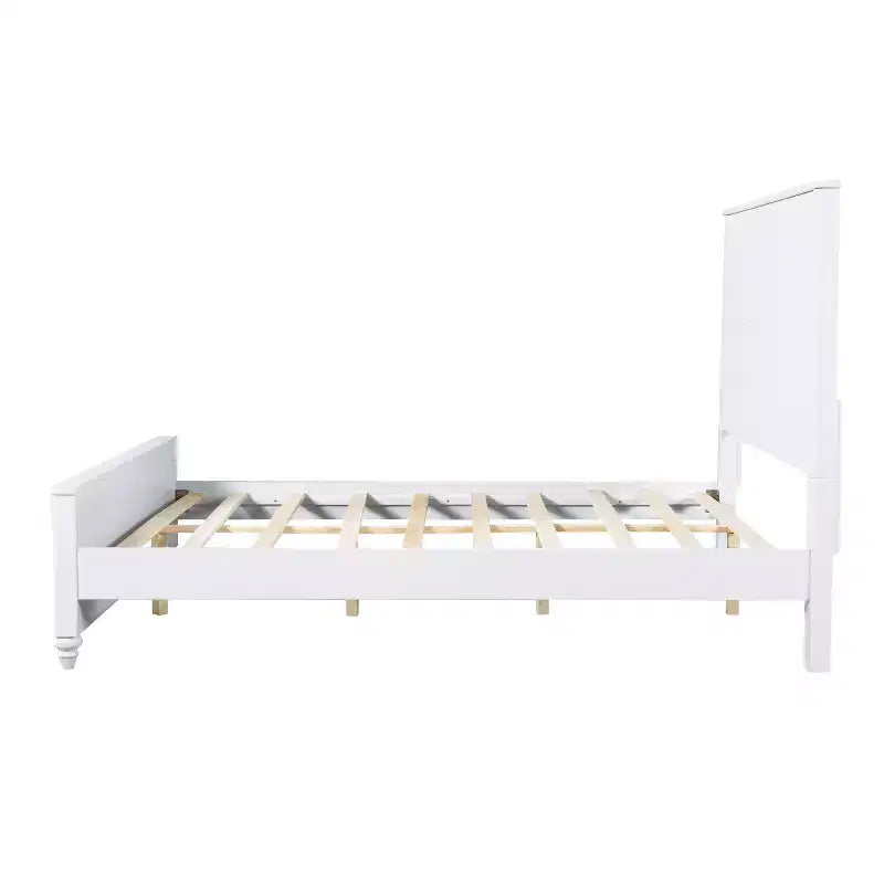 Queen/King Size Platform Bed Frame with Headboard & Footboard, Grooved Panels, Walnut/White - ModernLuxe