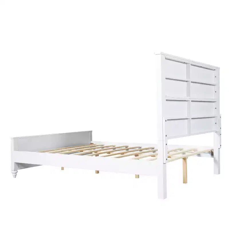 Queen/King Size Platform Bed Frame with Headboard & Footboard, Grooved Panels, Walnut/White - ModernLuxe