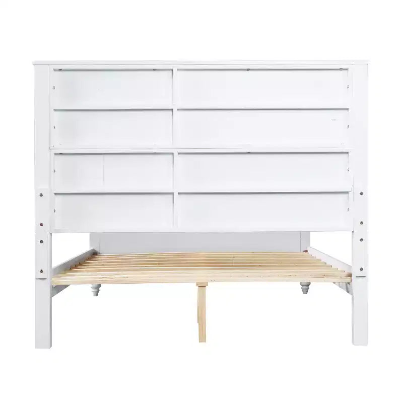 Queen/King Size Platform Bed Frame with Headboard & Footboard, Grooved Panels, Walnut/White - ModernLuxe