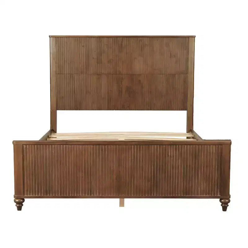 Queen/King Size Platform Bed Frame with Headboard & Footboard, Grooved Panels, Walnut/White - ModernLuxe