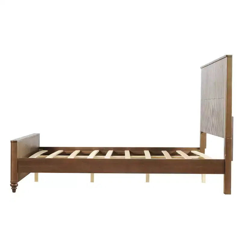 Queen/King Size Platform Bed Frame with Headboard & Footboard, Grooved Panels, Walnut/White - ModernLuxe