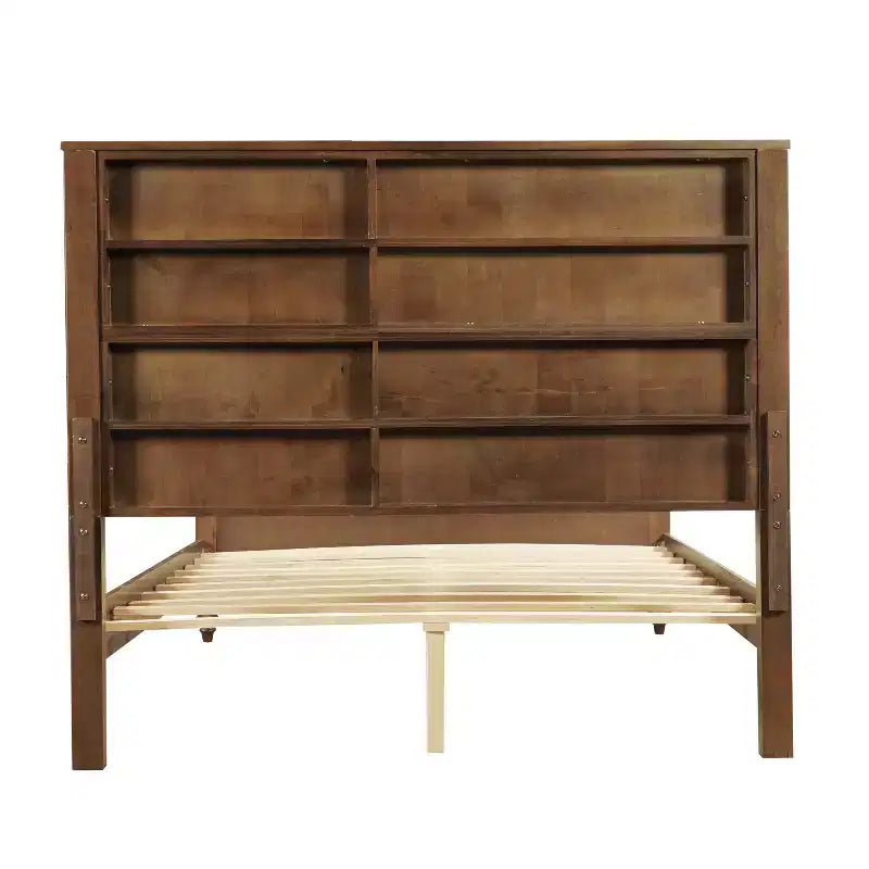 Queen/King Size Platform Bed Frame with Headboard & Footboard, Grooved Panels, Walnut/White - ModernLuxe