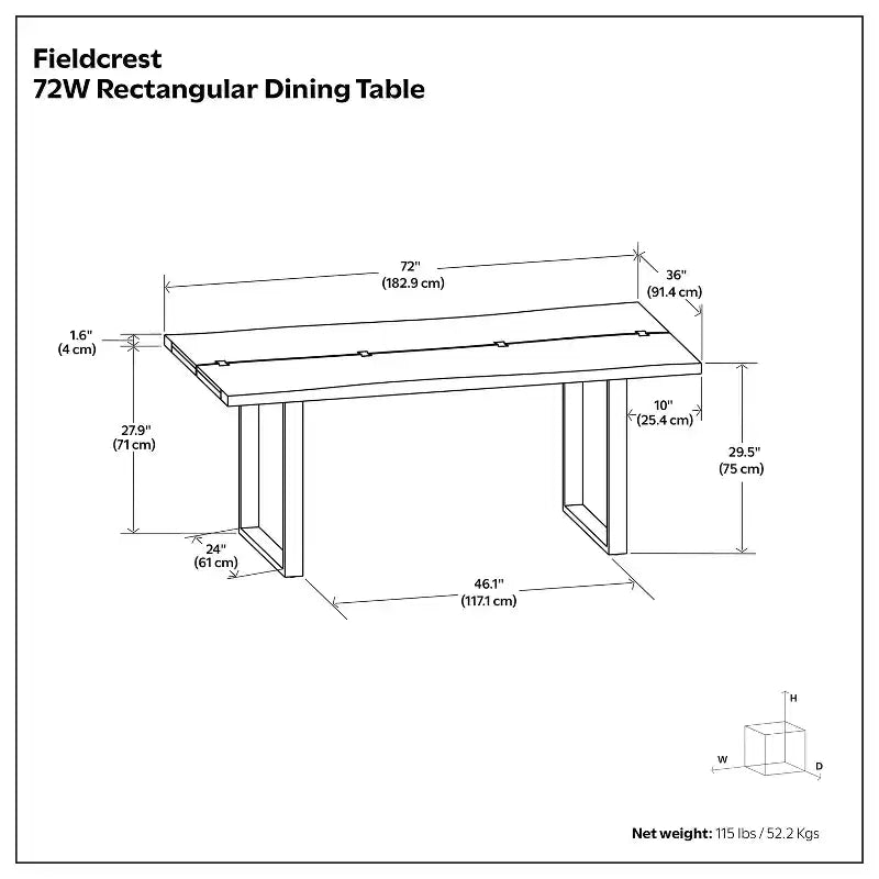 Amity 72 inch x 36 inch Rectangle Modern Industrial Dining Table
