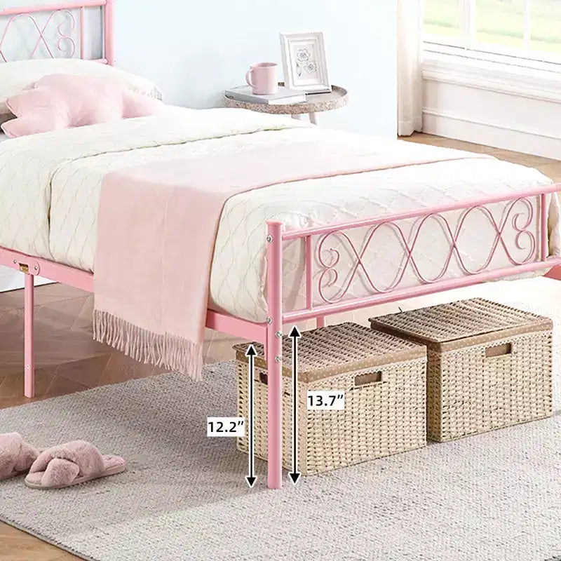 Coolmee Metal Full Size Bed Frame Metal Platform Bed Frame with Headboard and Footboard Classic Bed Frame with Iron-Art Sweet