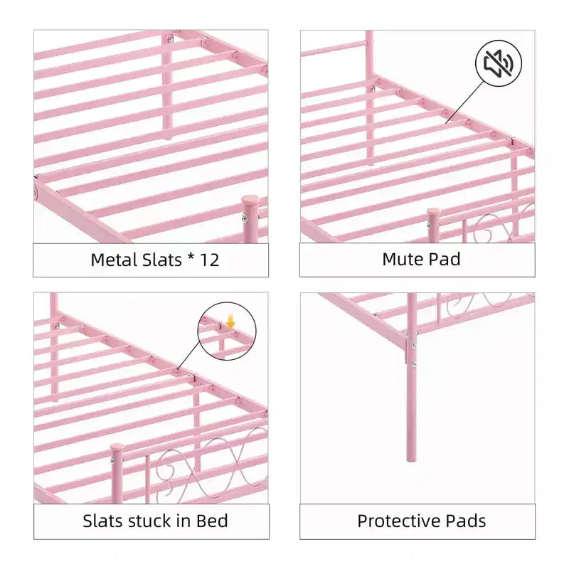 Coolmee Metal Full Size Bed Frame Metal Platform Bed Frame with Headboard and Footboard Classic Bed Frame with Iron-Art Sweet