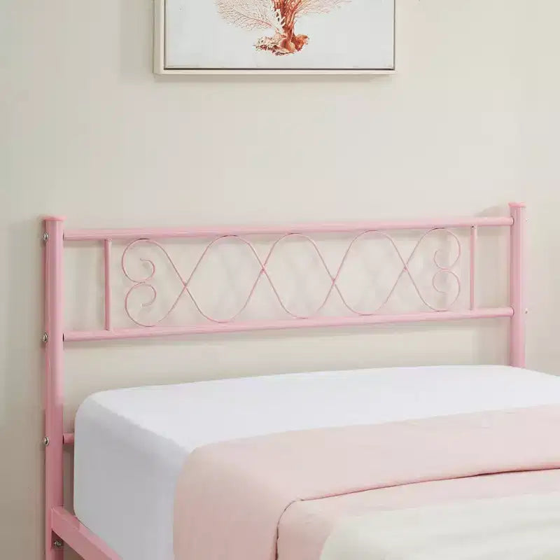 Coolmee Metal Full Size Bed Frame Metal Platform Bed Frame with Headboard and Footboard Classic Bed Frame with Iron-Art Sweet