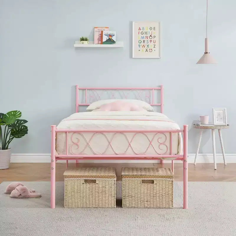 Coolmee Metal Full Size Bed Frame Metal Platform Bed Frame with Headboard and Footboard Classic Bed Frame with Iron-Art Sweet