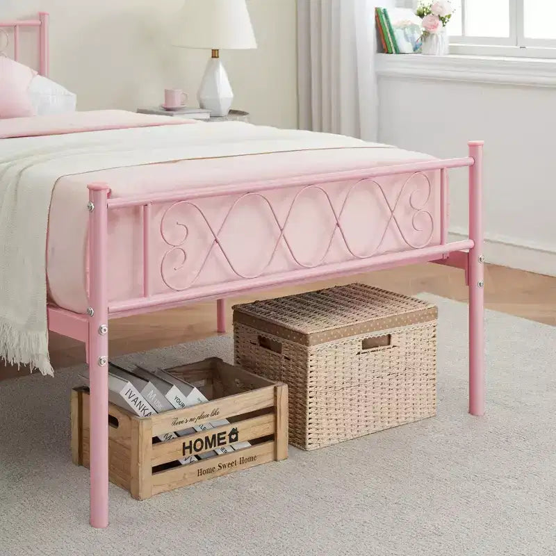 Coolmee Metal Full Size Bed Frame Metal Platform Bed Frame with Headboard and Footboard Classic Bed Frame with Iron-Art Sweet