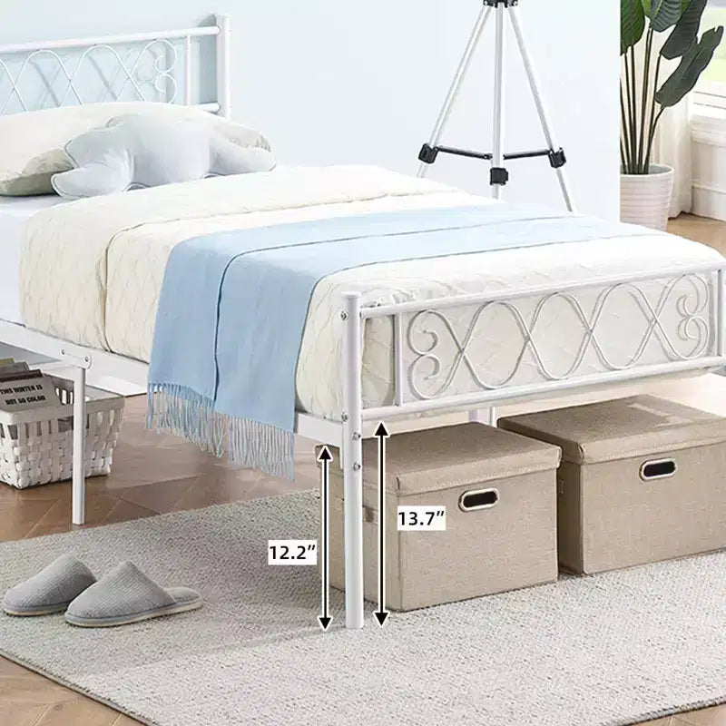 Coolmee Metal Full Size Bed Frame Metal Platform Bed Frame with Headboard and Footboard Classic Bed Frame with Iron-Art Sweet