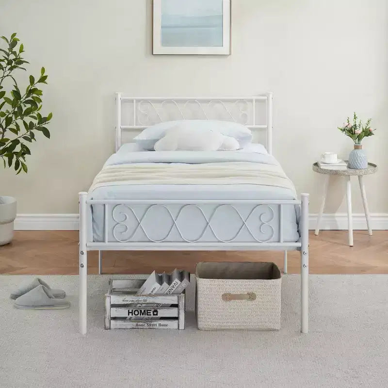 Coolmee Metal Full Size Bed Frame Metal Platform Bed Frame with Headboard and Footboard Classic Bed Frame with Iron-Art Sweet