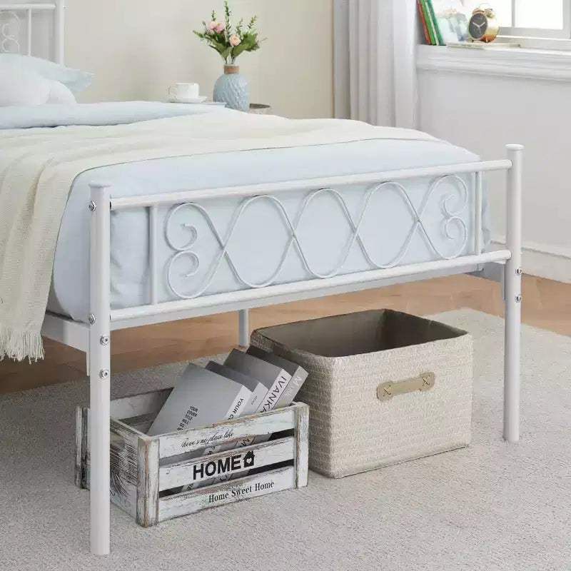 Coolmee Metal Full Size Bed Frame Metal Platform Bed Frame with Headboard and Footboard Classic Bed Frame with Iron-Art Sweet