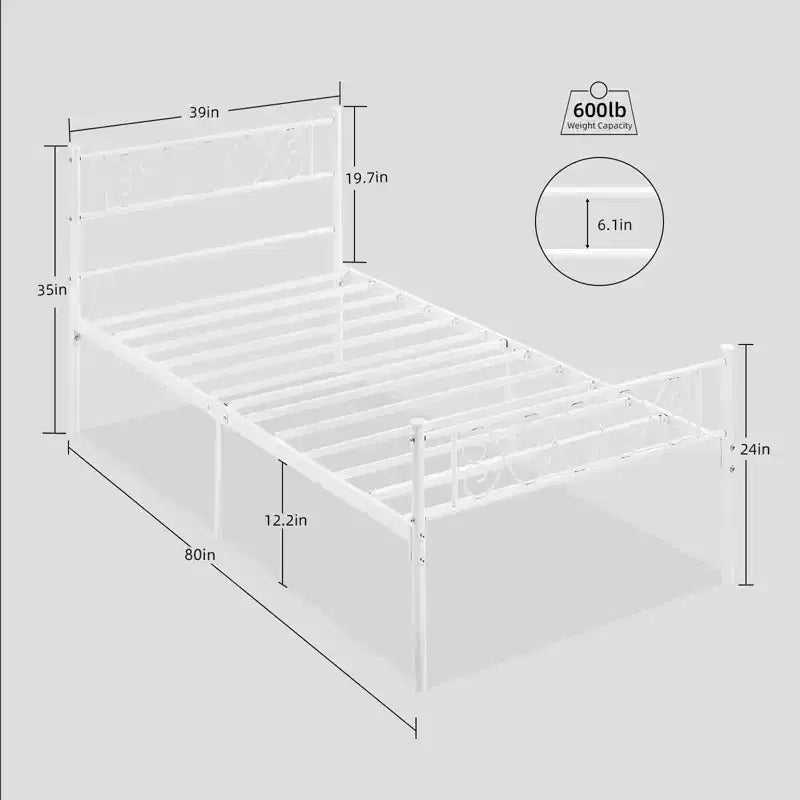 Coolmee Metal Full Size Bed Frame Metal Platform Bed Frame with Headboard and Footboard Classic Bed Frame with Iron-Art Sweet